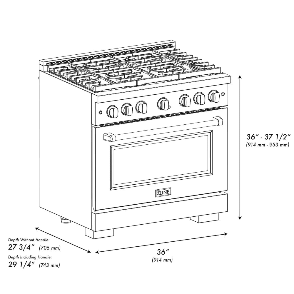 ZLINE 36 in. 5.2 cu. ft. Paramount Gas Range with 6 Burner